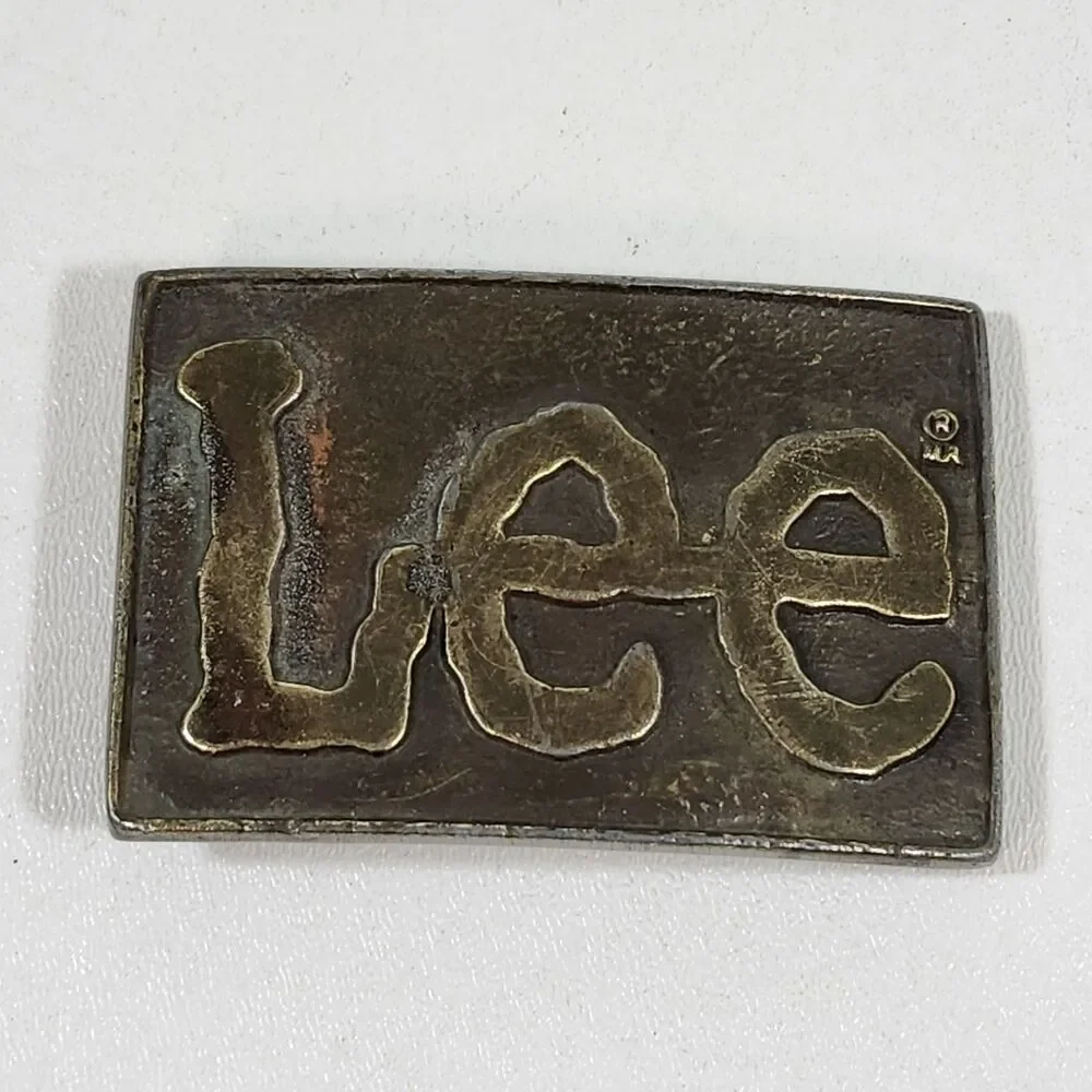 Lee Brass Belt Buckle Vintage 1980s Jeans Logo Solid Cast Original